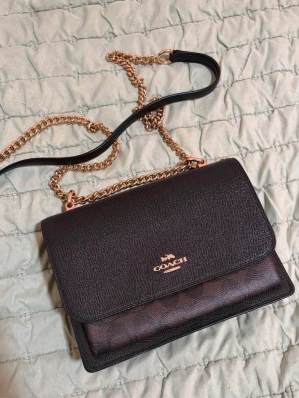 Coach Black Leather Crossbody with Rose Gold Chain